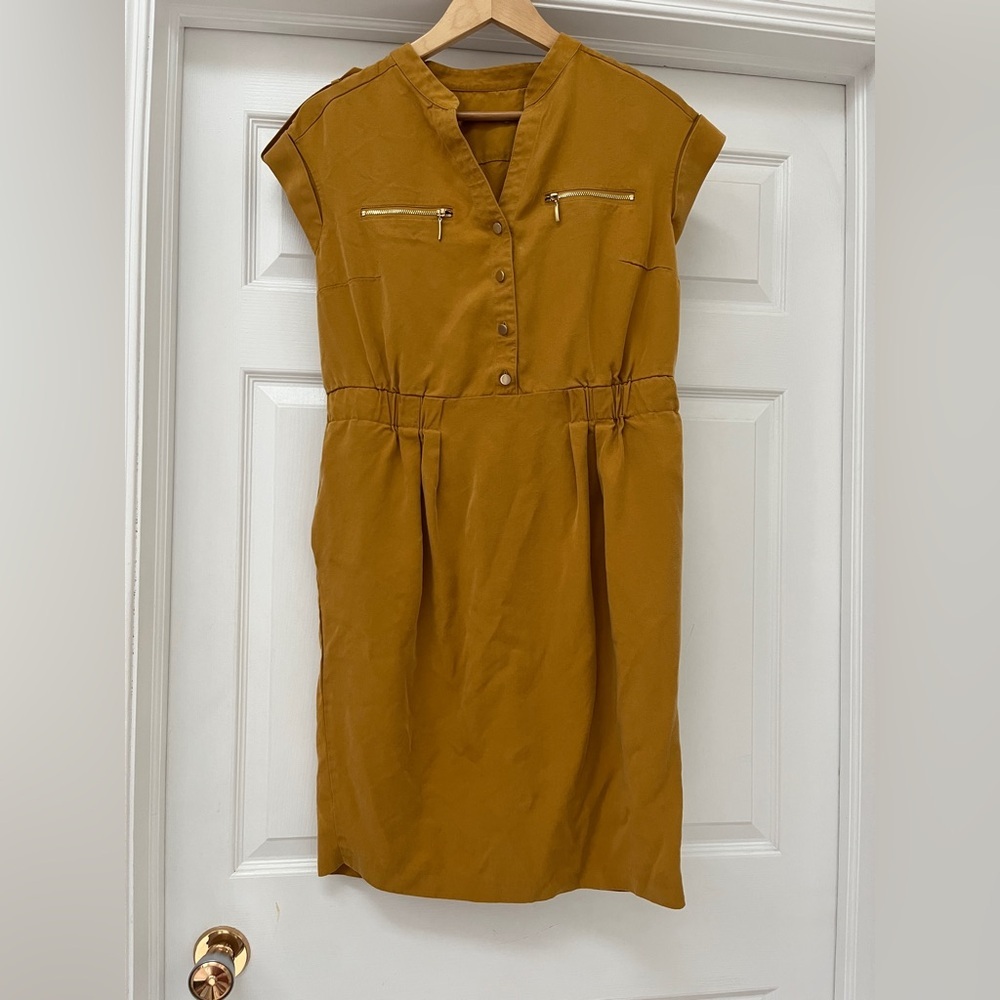 M&S Woman Elegant Mustard Dress with Zipper Accents U.S. size 10